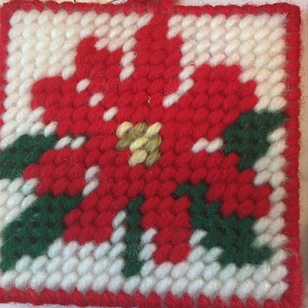 Handmade Yarn ornaments Vintage 80s Red and White Christmas Ornaments Craft Fair
